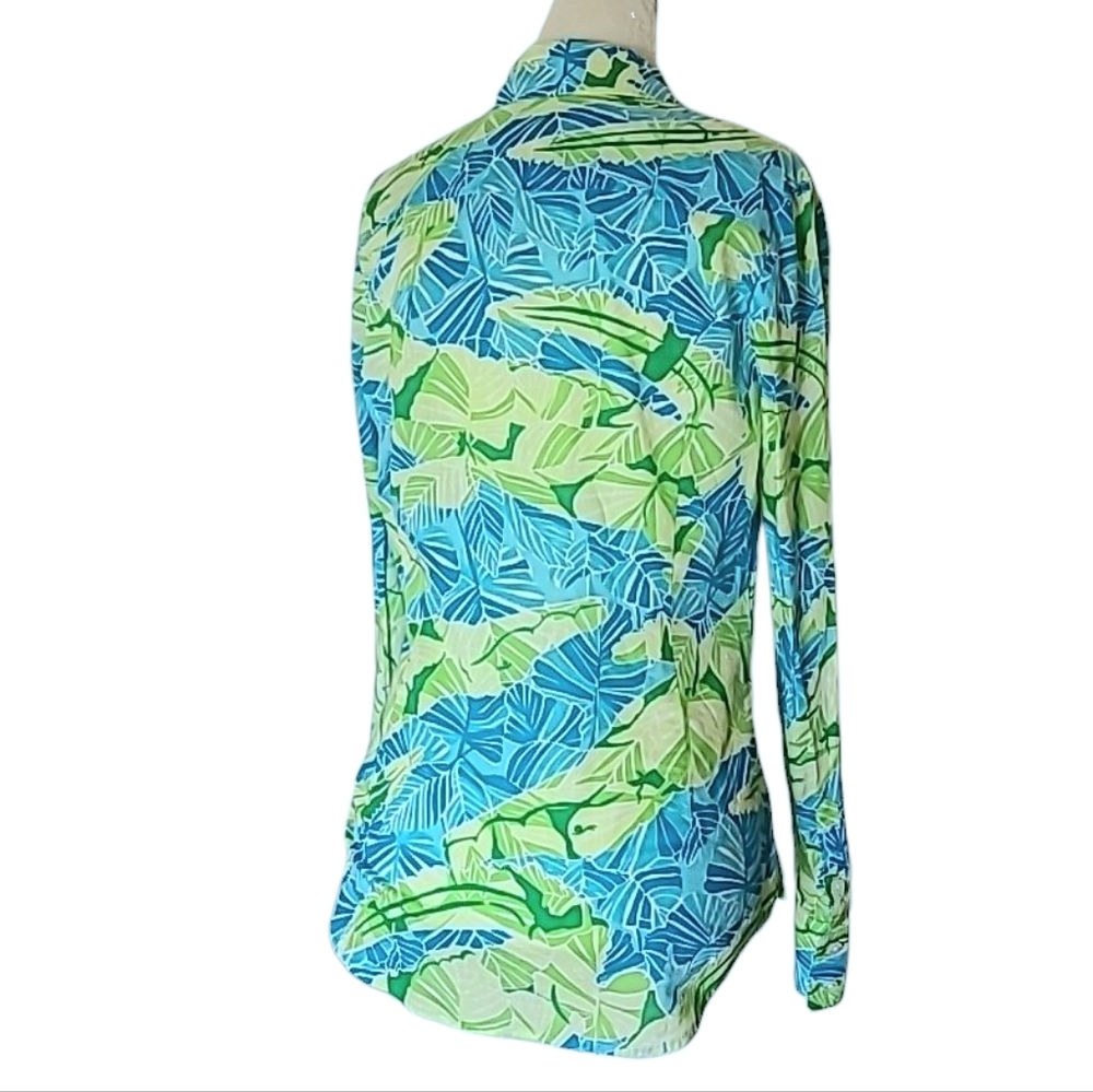 Lilly Pulitzer | Jonni Turquoise Cotton Button Down Top Gator Alley Print 4 - Picture 4 of 8